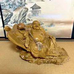 布袋様 置物 木彫り 布袋さん 七福神 金運アップ ご利益 商売繁盛 健康
