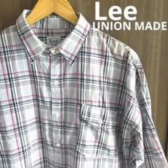 【可愛い◎】Lee UNION MADE チェック七部袖シャツ グレー×レッド