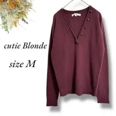 cutie Blonde Vネック長袖ニットM バーガンディ秋冬 無地 4015