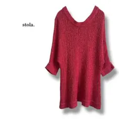 【stola.】ストラ　Uネック五分丈ニット　バックリボンボタンデザイン　ピンクのサムネイル