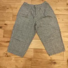 グレー系チェック 綿麻カジュアルパンツ