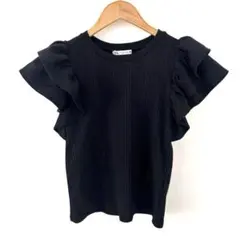ZARA ブラック フリル袖 Tシャツ M