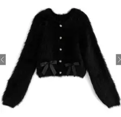 GRL シャギーニットリボンショート丈カーディガン[pm415]