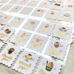 カフェモチーフ 切手風フレークシール Thank you