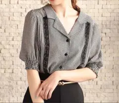 【NICE CLAUP】レース付き開襟アソートブラウス