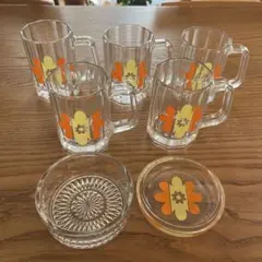 花柄　ビールジョッキ　灰皿セット　昭和レトロ　HOYA
