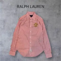 【新品タグ付】RALPH LAUREN ロゴ刺繍 ストライプシャツ S相当 橙白