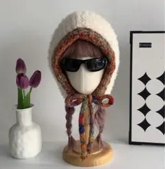 フリースフード付きニット帽