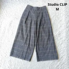 【スタジオクリップ】ワイドパンツ　チェック柄 グレー ウエストゴム ゆったり　М