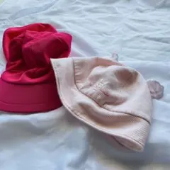 ミキハウス　ピンクの耳付きベビー帽子　おまけ付き　46サイズ