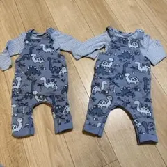 恐竜柄　ロンパース・カバーオール（~95cm）　双子　セット