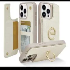 新品 ホワイト クロコダイル風 iPhoneケース 15 Pro カードケース