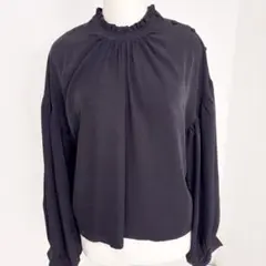 alicia PAGE BOY 黒フリル付き長袖ブラウス Free