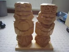 アイヌ 木製彫刻人形 2体セット 約30cm
