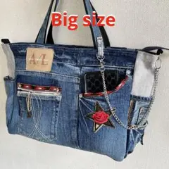 ブルーデニムバック　トートバッグ　ショルダー　リメイク　ハンドメイド