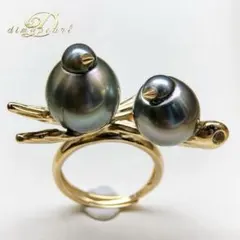 るるる 様専用南洋黒蝶真珠ダークグリーン「鳥と枝」s925リングY889