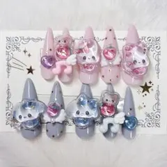 【現品】 ネイルチップ ボンボンドロップシール 水色 ピンク 量産型 平成女児