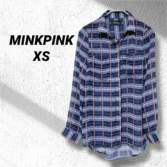 MINKPINK チェック柄 長袖シャツ XS 青赤 透け感のサムネイル