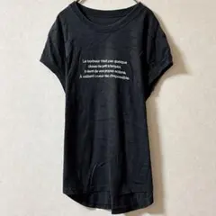 【M】レディース Tシャツ 黒 ブラック フレンチスリーブ 英字プリント