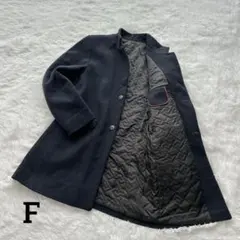 チェスターコート ロングコート ウール混 スタンド襟 ポケット ネイビー F