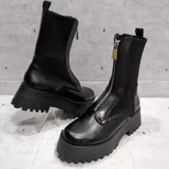 ZARA フロントジップ 厚底 ソックスブーツ ダットソール トラックソール