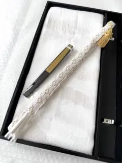 r33 未使用 金彩 正絹 礼装用 フォーマル 帯揚げ・帯締め・末広 セット 白