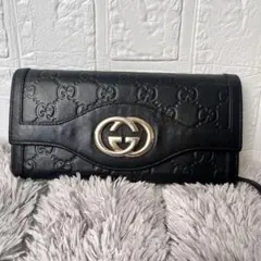 美品✨GUCCI シマ　インターロッキング　L字ファスナー　ブラック　長財布