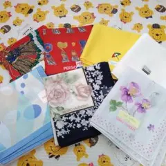 大判のレディースの房柄&花模様&黄のパーマー&白&HAMENTTの7枚のハンカチ