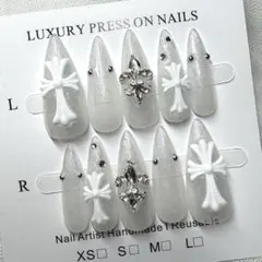 【現品】ネイルチップ　クロムネイル　ラメ×ストーン