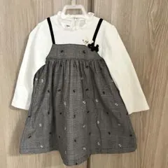 familiar 90サイズ ワンピース 白/チェック柄 テリア