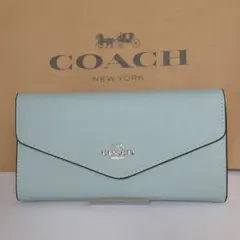 ❁新品未使用❁水色長財布 COACH レザーCU158❁ 新品 コーチ COACH かぶせ長財布 水色 レザーCU158 - メルカリ