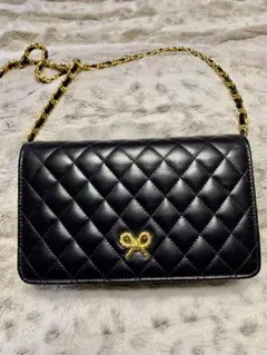 KIMIJIMA チェーン　リボン　ショルダーバッグ　黒