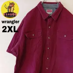 USA古着　wrangler　半袖ボタンシャツ2XL　ワインレッドのサムネイル