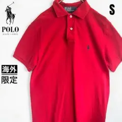 海外限定 ポロ ラルフローレン POLO 刺繍ロゴ　半袖　ポロシャツ　赤　レッド