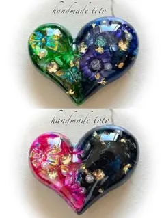 ブルーグリーン ぷっくりハート ヘアゴム