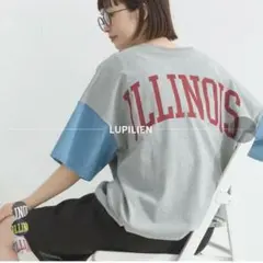Lupilien 天竺＊デニム デニムコンビ Tシャツ バックロゴ モクグレー