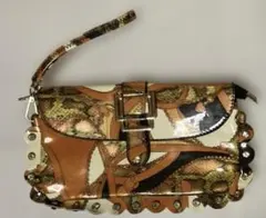 昭和レトロ風サイケ×パイソン柄 スタッズ付きクラッチバッグ