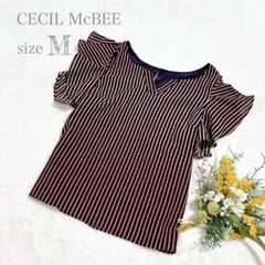 美品✨️【セシルマクビー】ストライプブラウス 2way 袖ボタン着脱可 M ●