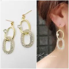 No.266 大人シンプル✩.*˚上品クリスタルゴールドゆらゆらピアス