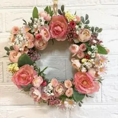 No.159 ピンクフラワーリース　玄関リース