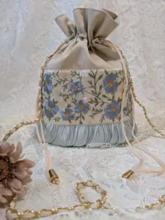 インド刺繍　巾着バッグ　サコッシュ　49