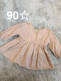 ピンク 長袖 チュニック　コーデュロイ　リボン 90 ワンピ　西松屋　バースデー