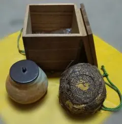 【在銘・共布付】茶道具 大海茶入 陶昇窯（常滑焼）桐箱・仕覆付き 骨董