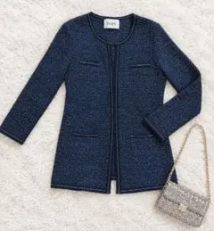ROPÉ ノーカラージャケット♥ラメ ネイビー M♥約２万円