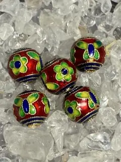 伝統工芸　チベット　七宝焼き　パーツ　ビーズ　5点セット チョウ　お花