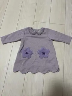 ANNA SUI mini 花刺繍付き薄紫色ワンピース 80cm
