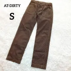 アットダーティー　デニムパンツ　S　紺　ベージュ　ストライプ　綿100　5997