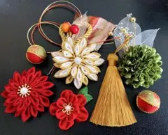 髪飾り 扇子 房 和玉 梅の花 成人式 七五三 卒業式 お祭り 縮緬髪飾り