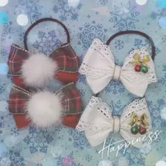 G793 ハンドメイド　ヘアゴムセット　クリスマス　ベルベットリボン