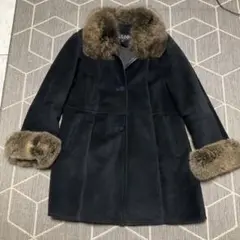 黒 毛皮コート バックスキン　ファー襟付き　L